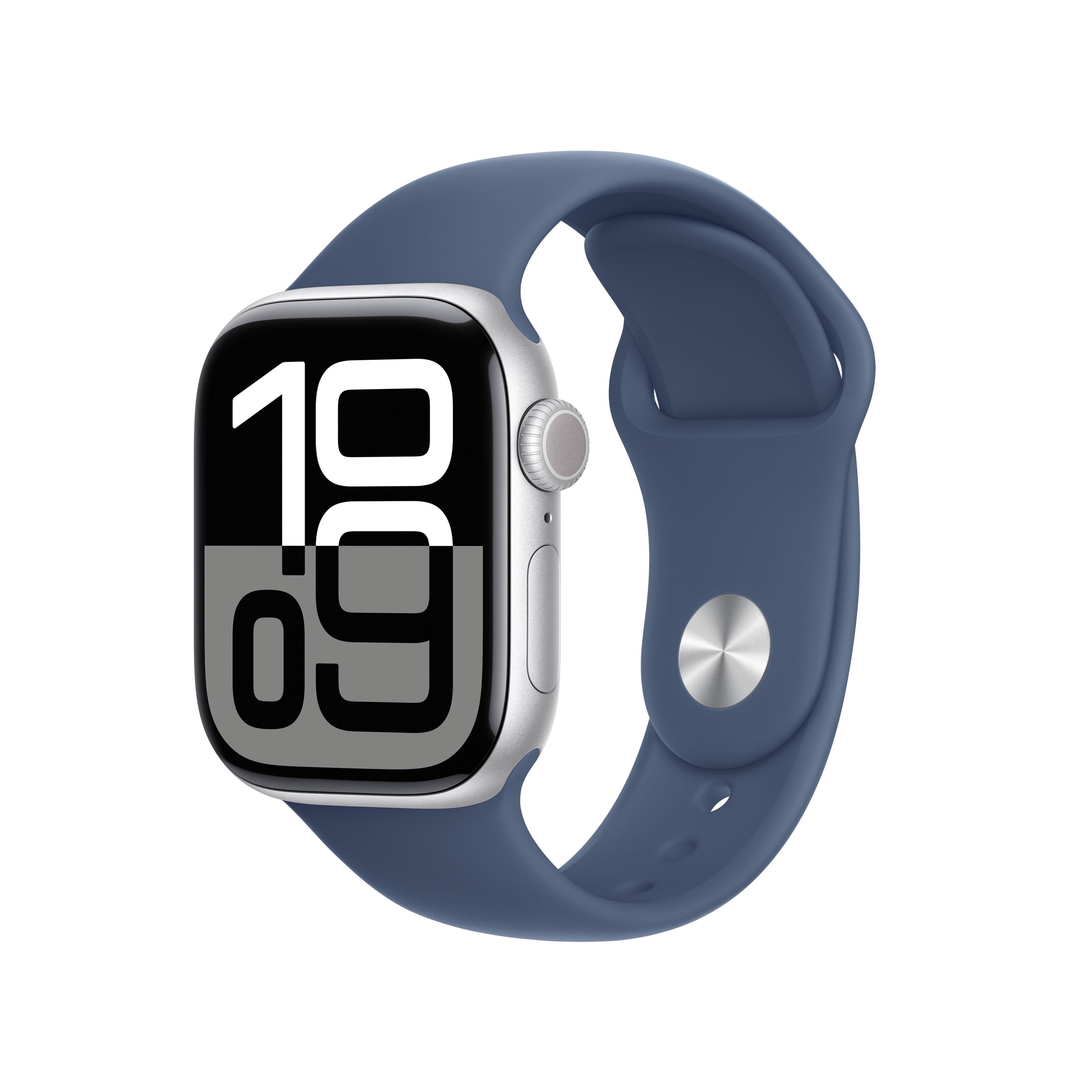 Apple Watch Series 10 | GPS + Cellular | 46mm | Caja de Aluminio Plata | Correa Deportiva Azul Denim | Talla S/M
