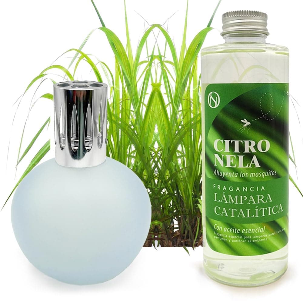 Lámpara Catalítica Azul Grisáceo Mate + Aroma Citronela 200ml - Elimina Malos Olores, Impurezas Y Perfuma