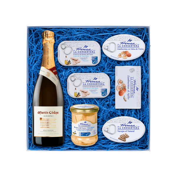 Caja de conservas Frinsa y albariño espumoso