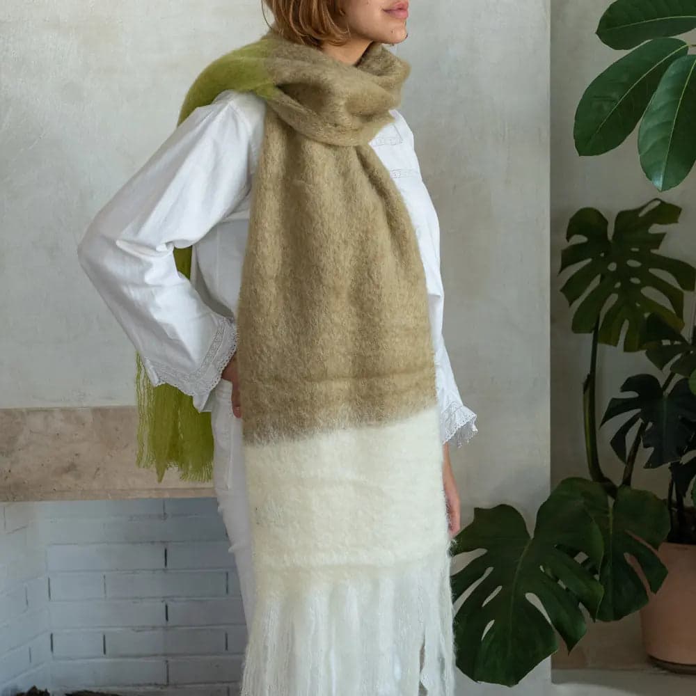 Chal Bufanda Mohair Mostaza Camel y Crudo