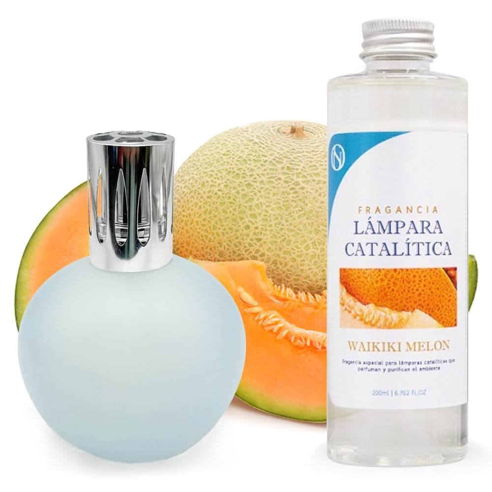 Lámpara Catalítica Azul Grisáceo Mate + Aroma Waikiki Melon 500ml - Elimina Olores, Perfuma Y Mejora La Calidad Del Aire