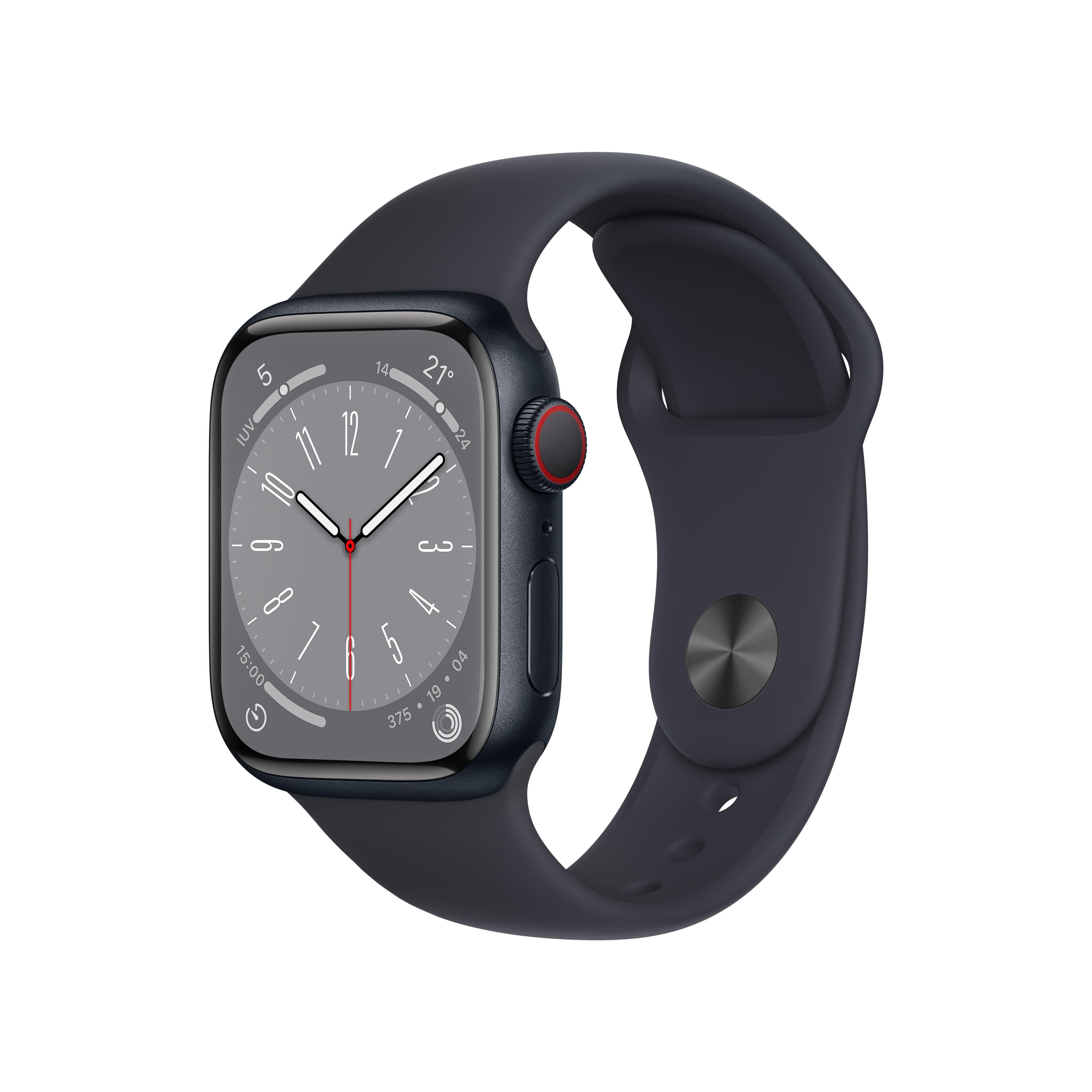 Apple Watch Series 8 | GPS + Cellular | 41mm | Caja de Aluminio Medianoche | Correa Deportiva Medianoche | Talla Regular