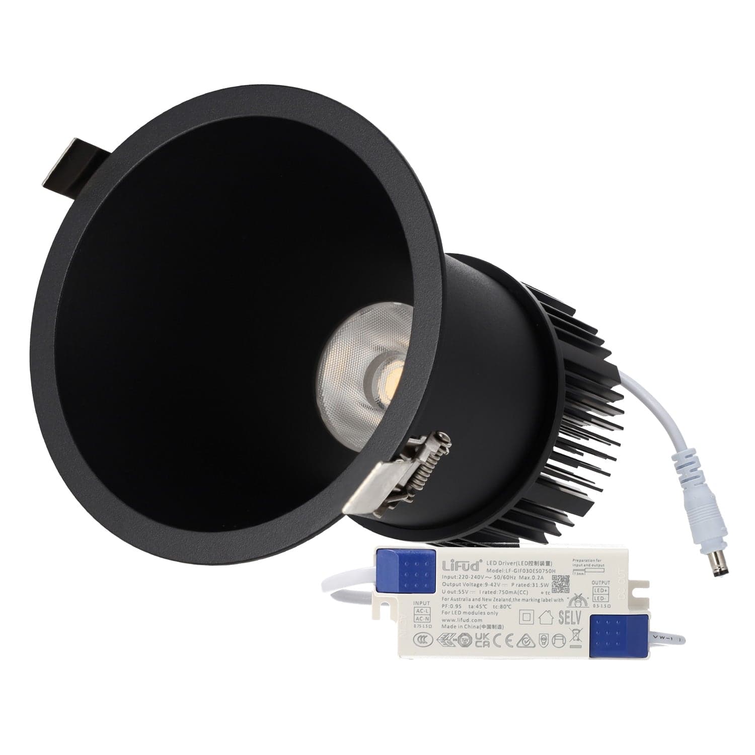 Downlight Empotrable LED 15W 90Lm/W CRI>95 4000ºK Driver Lifud 50.000H Blanco Natural Negro