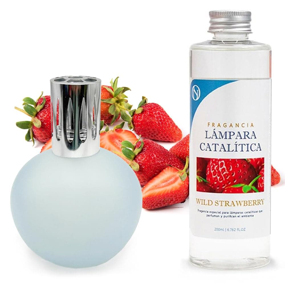 Lámpara Catalítica Azul Grisáceo Mate + Aroma Wild Strawberry 500ml - Elimina Olores, Impurezas Y Perfuma