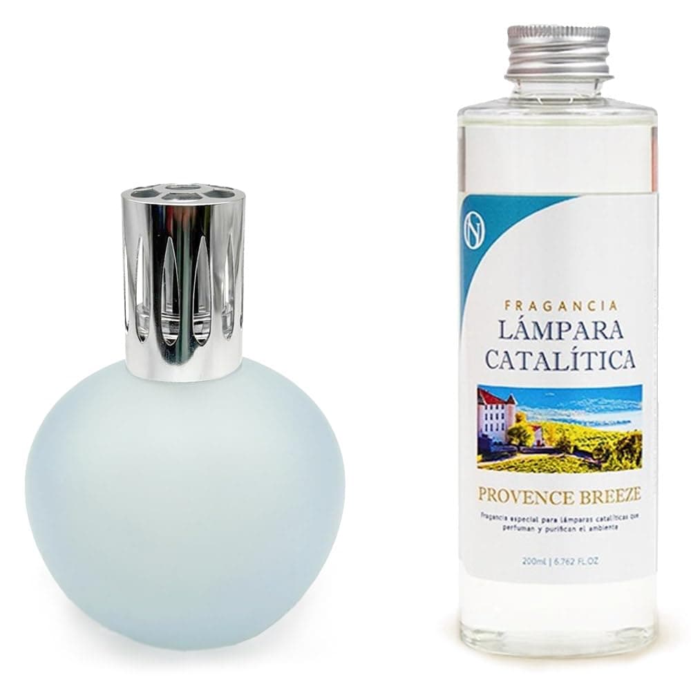 Lámpara Catalítica Azul Grisáceo Mate + Aroma Provence Breeze 500ml - Elimina Olores, Impurezas Y Perfuma