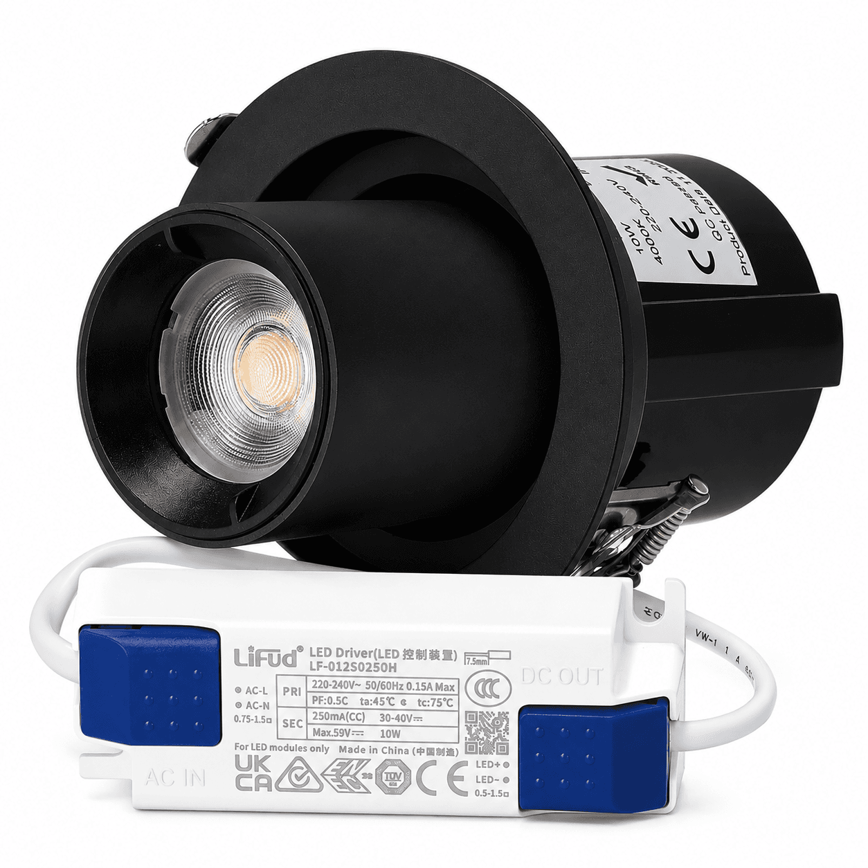 Downlight Orientable LED 10W CRI>90 90LM/W 4000ºK Driver Lifud 50.000H Blanco Natural Negro