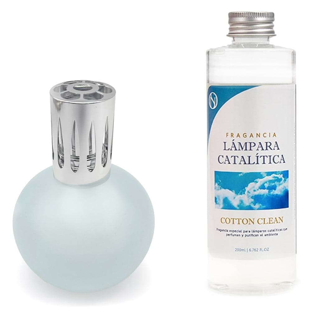 Lámpara Catalítica Azul Grisáceo Mate + Aroma Cotton Clean 500ml - Elimina Olores, Perfuma Y Mejora La Calidad Del Aire
