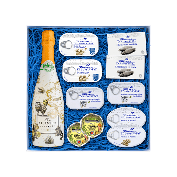 Caja de conservas Frinsa y albariño Alma Atlántica