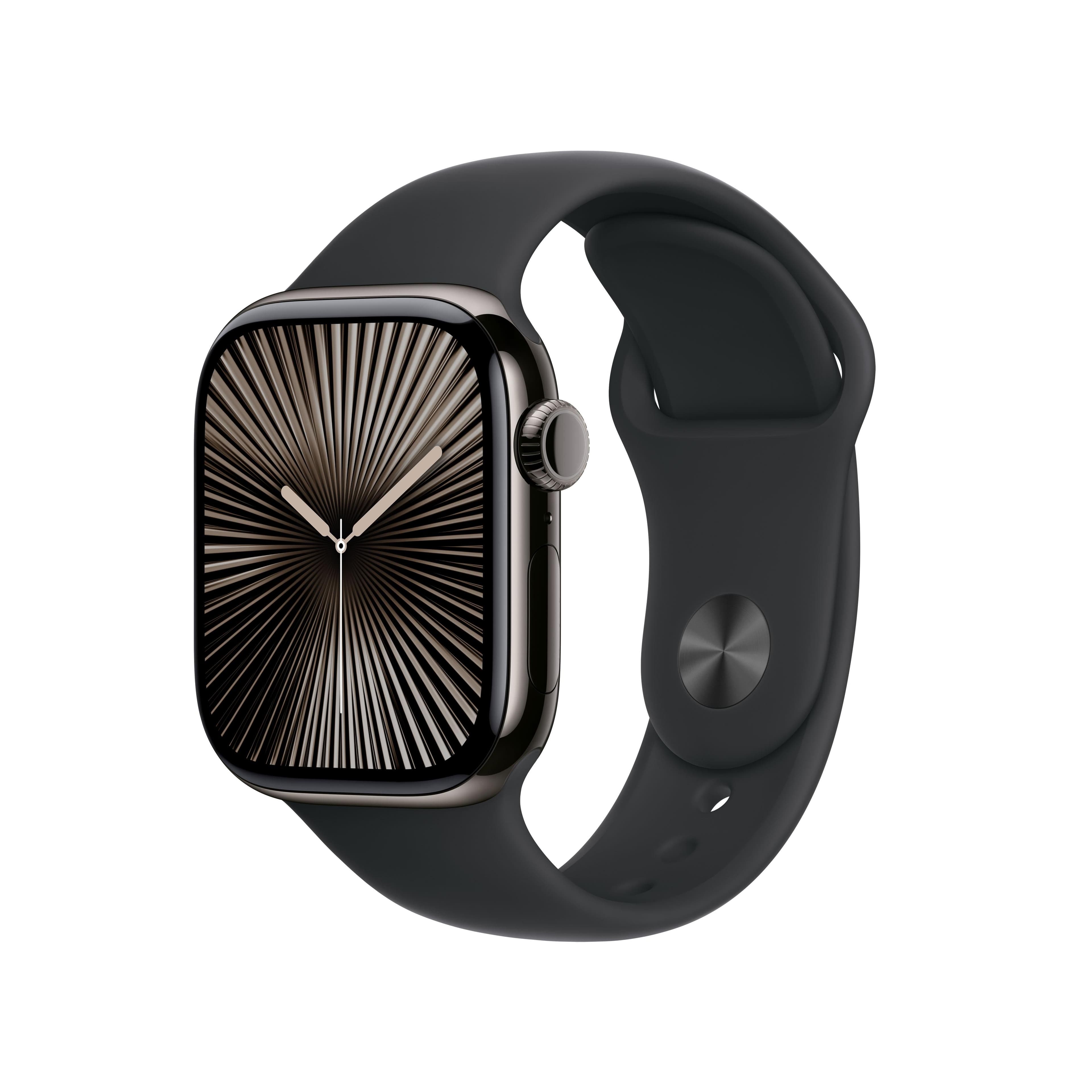 Apple Watch Series 10 | GPS + Cellular | 42mm | Caja de Titanio Pizarra | Correa Deportiva Negro | Talla S/M