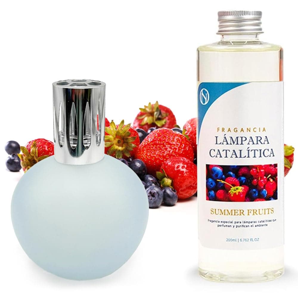 Lámpara Catalítica Azul Grisáceo Mate + Aroma Summer Fruits 500ml - Elimina Olores, Perfuma Y Mejora La Calidad Del Aire