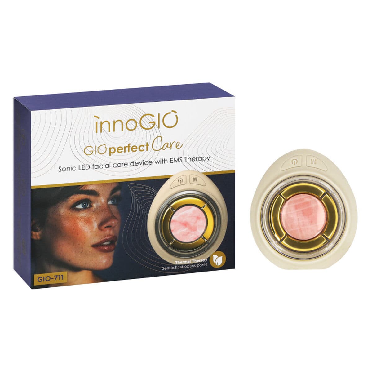 Limpiador Facial Ultrasónico 4 en 1 Innogio 711 SONICO LED TERAPIA Dorado