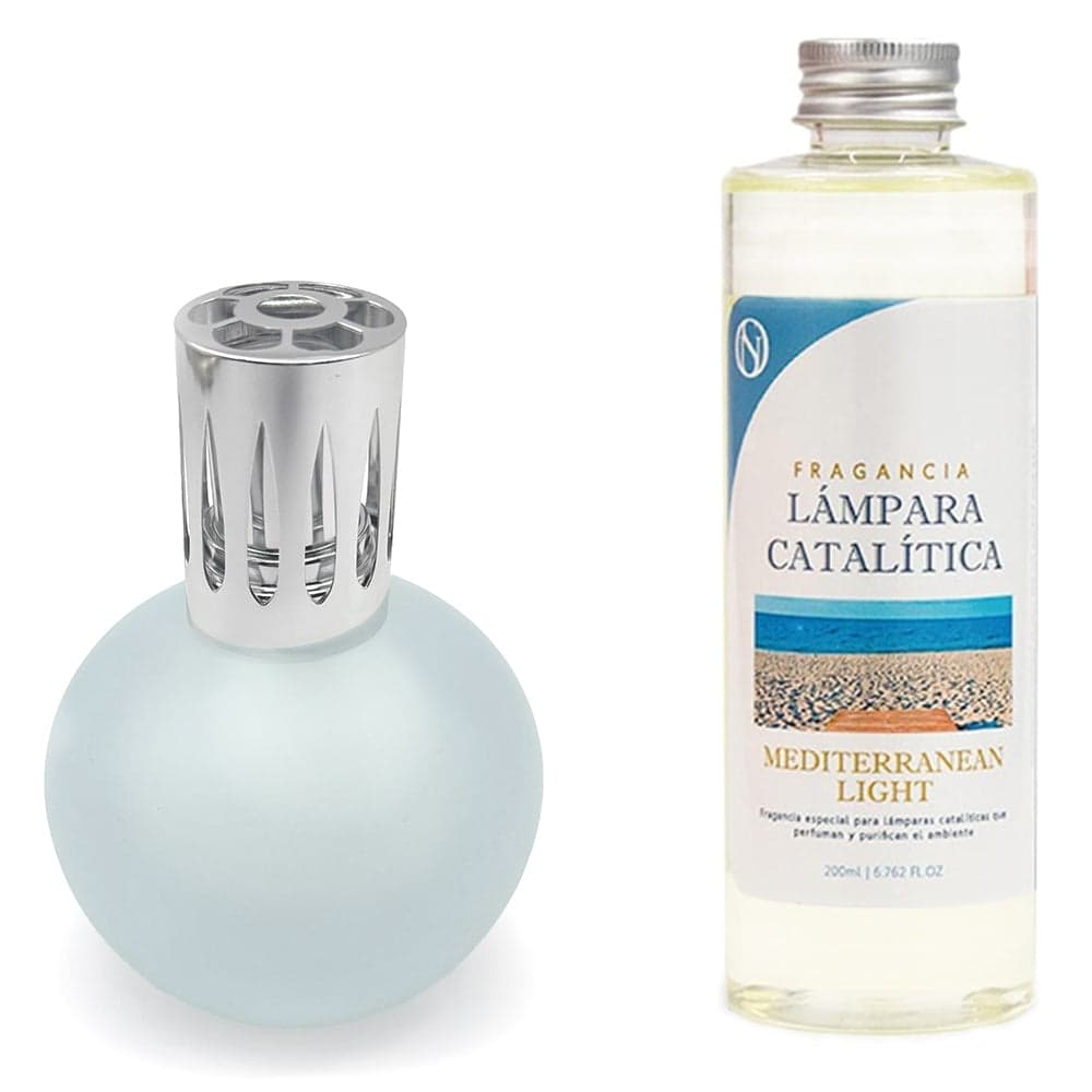 Lámpara Catalítica Azul Grisáceo Mate + Aroma Mediterranean Light 500ml - Elimina Olores, Impurezas Y Prefuma