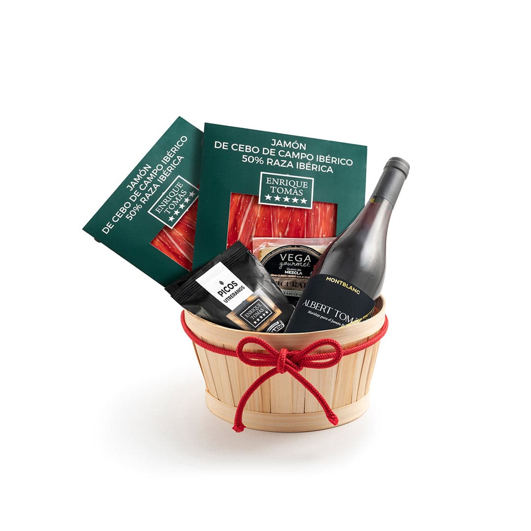 Cesta Maridaje Tinto con Jamón 4 estrellas premium