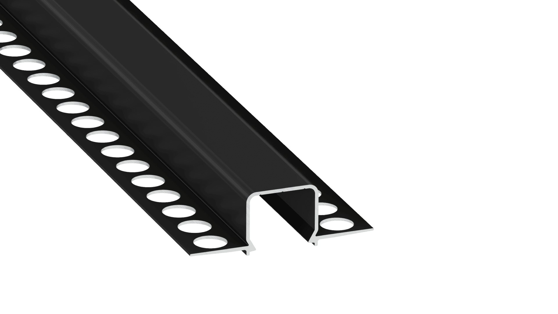 Perfíl Aluminio KIMERA-"MOSSO" Anodizado Negro con Difusor Opal , Tapones y Clips Sujección 2,02M