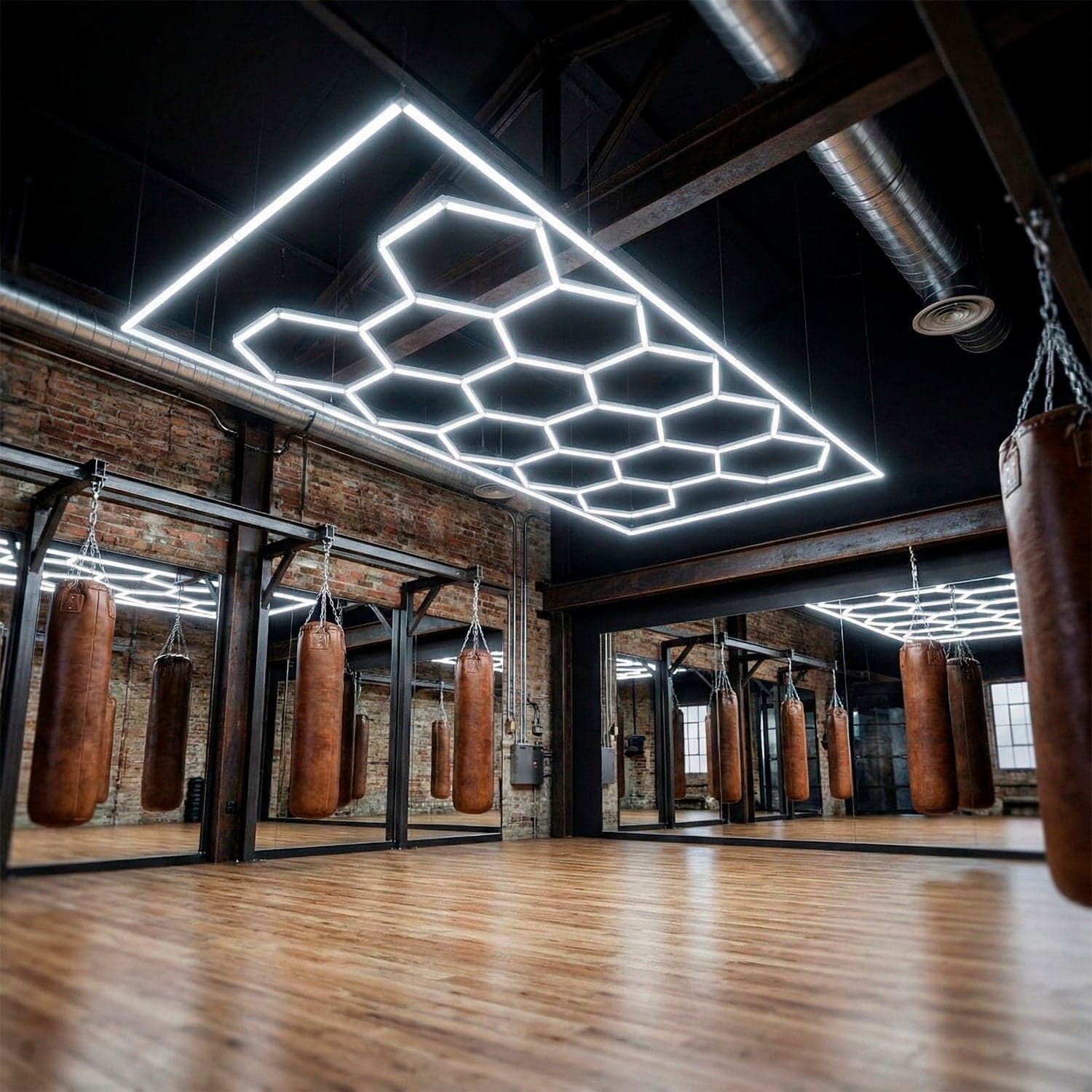 Lámpara LED hexagonal - 6000K - 14 hexágonos 44cm + Rectángulo 500cm