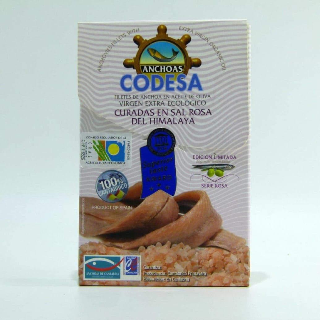 Lata de 115 gramos en AOVE ecológico y curadas con sal rosa del Himalaya Codesa
