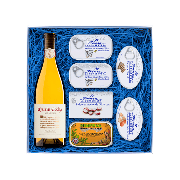 Caja de conservas Frinsa y albariño Martín Códax
