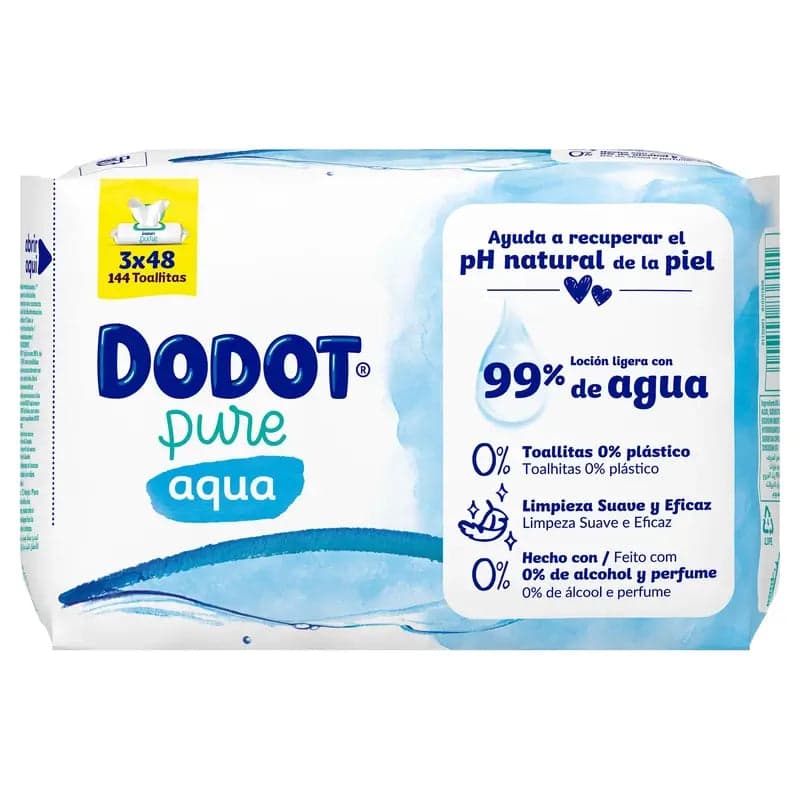 Dodot Toallitas Aqua Plastic Free 3x48, 144 Unidades