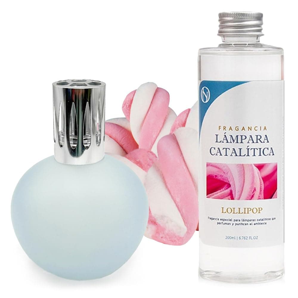 Lámpara Catalítica Azul Grisáceo Mate + Aroma Lollipop 500ml - Elimina Olores, Perfuma Y Mejora La Calidad Del Aire