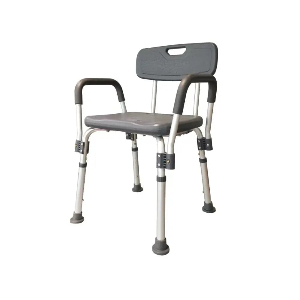 silla de ducha regulable con reposabrazos, gris